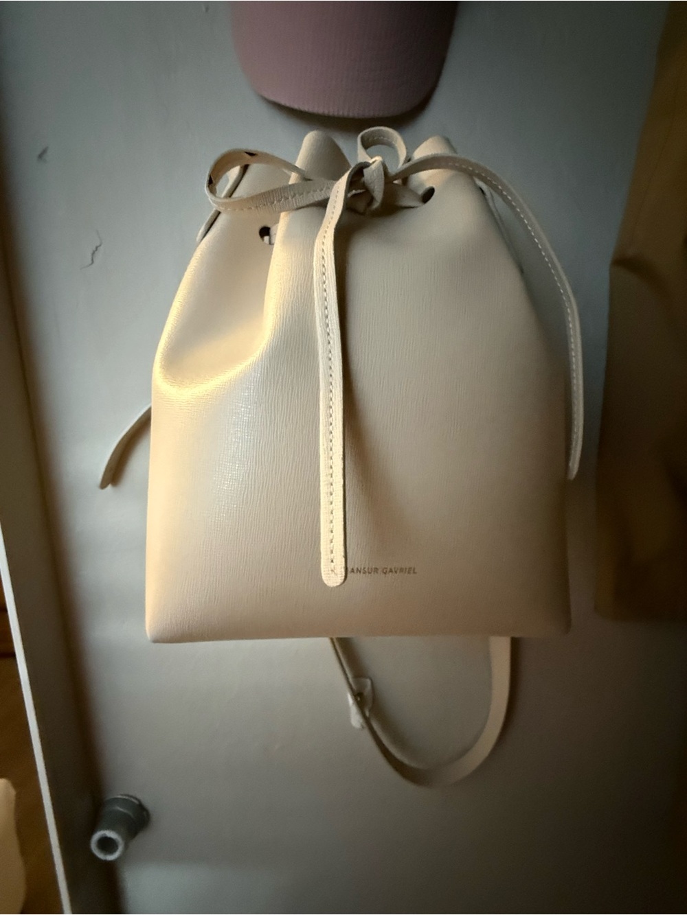 Mansur Gavriel Cream Leather Drawstring Backpack - Pebble Grain